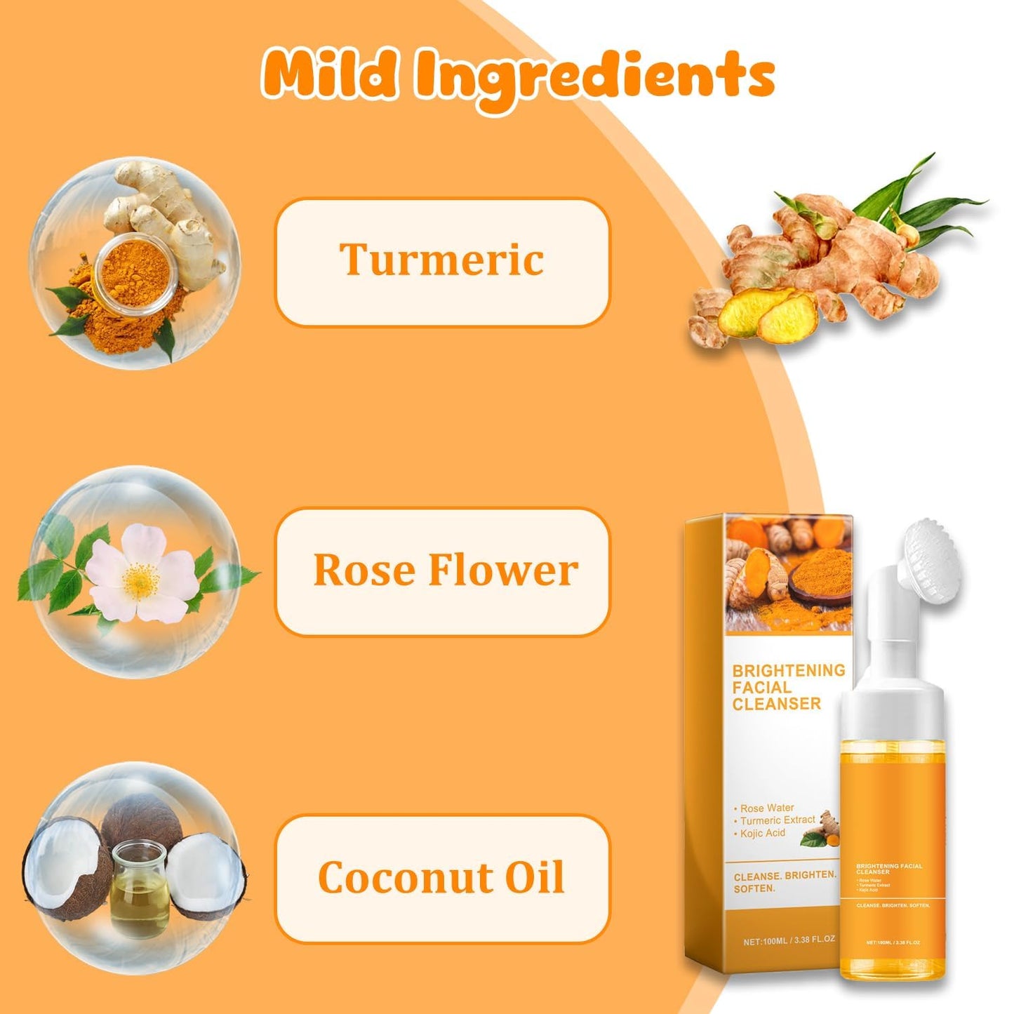 Turmeric Facial Cleanser, Turmeric Facial Wash, Turmeric Face Wash, Turmeric Facial Cleanser,Turmeric Foaming Cleanser for All Skin3.38 Oz