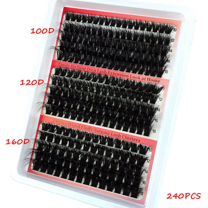 New 15Rows DIY 5D Fluffy Lash Clusters 60D-200D Thick Eyelash Clusters Wispy Individual Lashes 10-20Mm Cluster Eyelash Extension