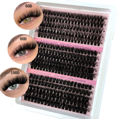 New 15Rows DIY 5D Fluffy Lash Clusters 60D-200D Thick Eyelash Clusters Wispy Individual Lashes 10-20Mm Cluster Eyelash Extension
